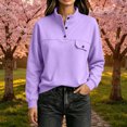 thumbnail image 1 of DailyTrove Women Solid Color Loose Pullover Sweatshirt, Mock Neck Long Sleeve Button Detail Pocket Casual Tops, 1 of 6