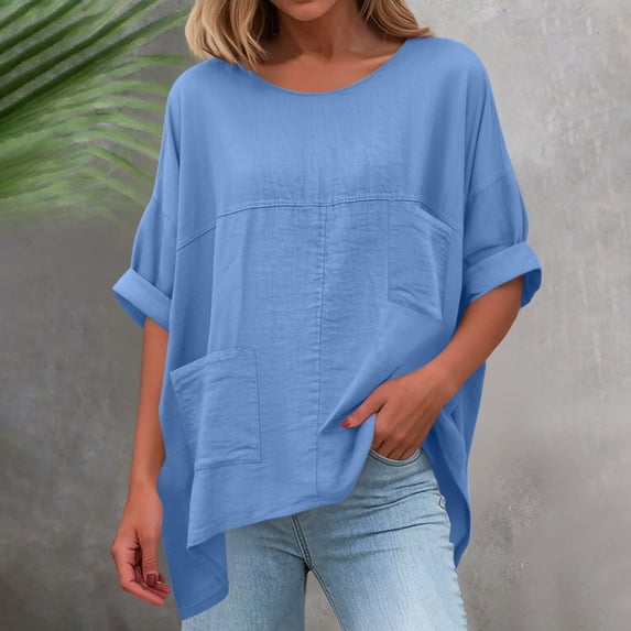 DailyTrove Women Solid Oversized T Shirt Casual 3/4 Sleeve Loose Top with Pocket