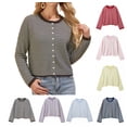thumbnail image 1 of DailyTrove Women Striped Knit Cardigan Long Sleeve Button Front Crew Neck Casual Cropped Knit Outerwear, 1 of 3