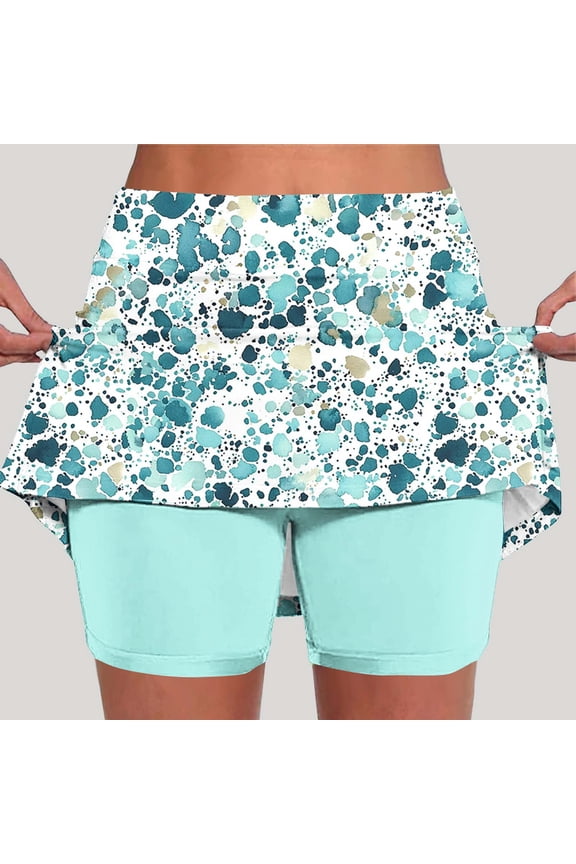 Women Teal Abstract Print Skort Casual Summer Athletic Tennis Skirt