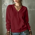 thumbnail image 1 of DailyTrove Women V Neck Henley Sweatshirt Long Sleeve Pullover With Kangaroo Pocket, 1 of 9