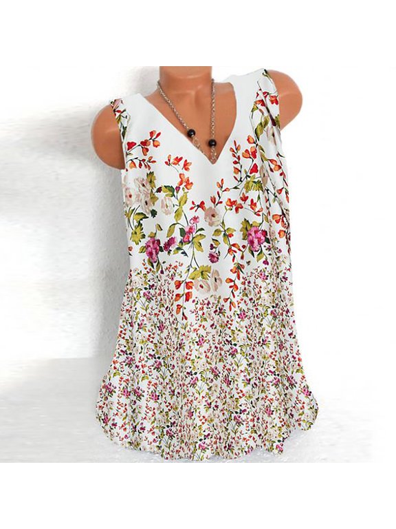 Women's Abstract Brushstroke Print Sleeveless Top - V-Neck Casual Blouse, Artistic for Gallery Visits & Daily