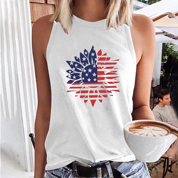DailyTrove Women's American Flag Bunny Tank Top - Polyester Patriotic & Summer Wear, Festive for July 4th