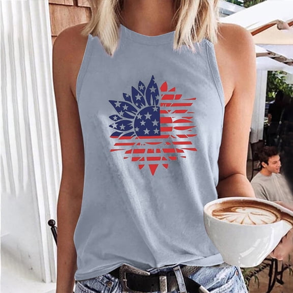 DailyTrove Women's American Flag Bunny Tank Top - Polyester Patriotic & Summer Wear, Festive for July 4th