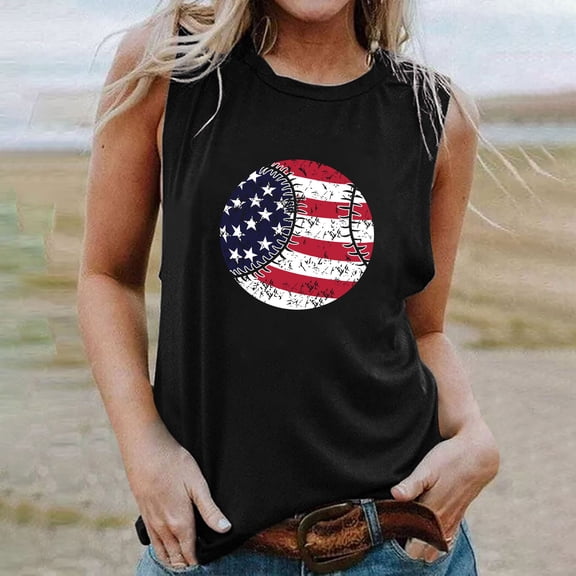 DailyTrove Women's American Flag Circle Tank Top - Polyester Patriotic & Casual Wear, Festive for July 4th