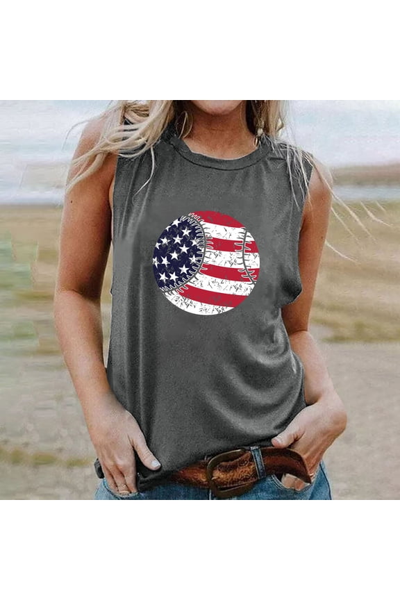 Women's American Flag Circle Tank Top - Polyester Patriotic & Casual Wear, Festive for July 4th