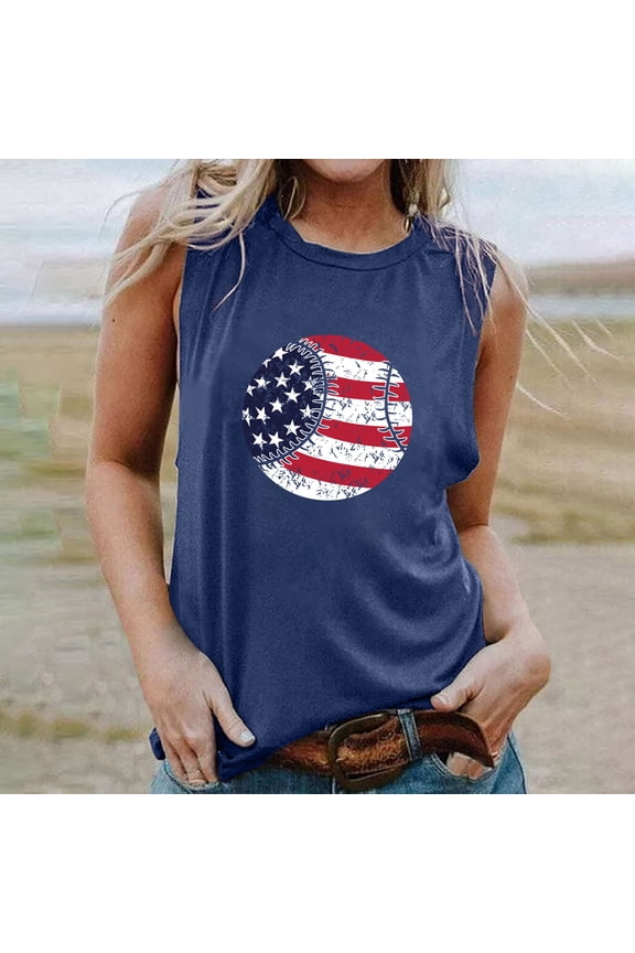 Women's American Flag Circle Tank Top - Polyester Patriotic & Casual Wear, Festive for July 4th