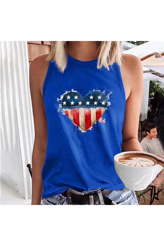 Women's American Flag Heart Tank Top - Polyester Patriotic Casual Wear, Stylish for Patriotic Gatherings