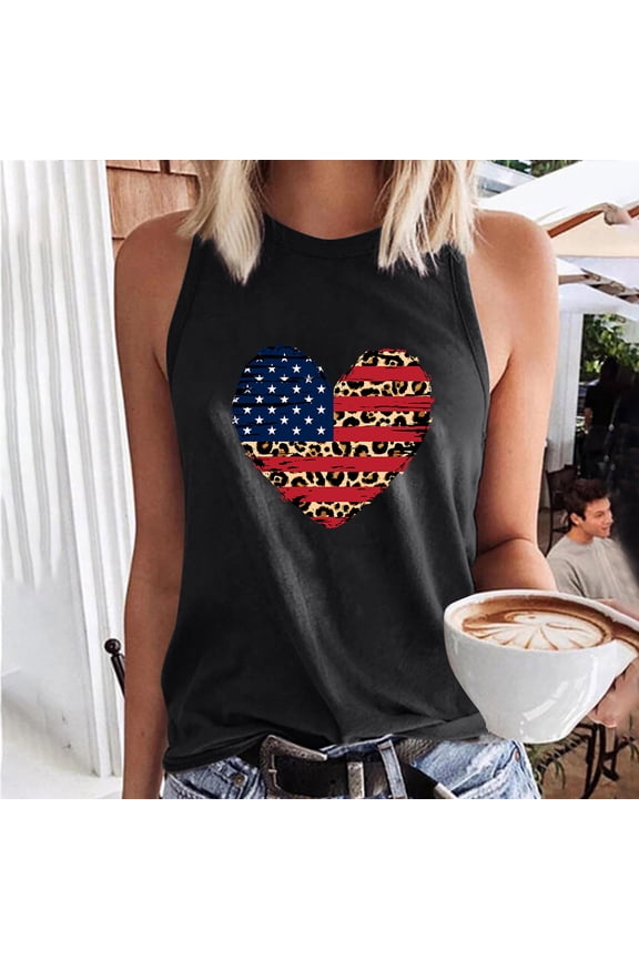 Women's American Flag Patchwork Heart Tank Top - Polyester Patriotic & Cute Wear, for Patriotic Events