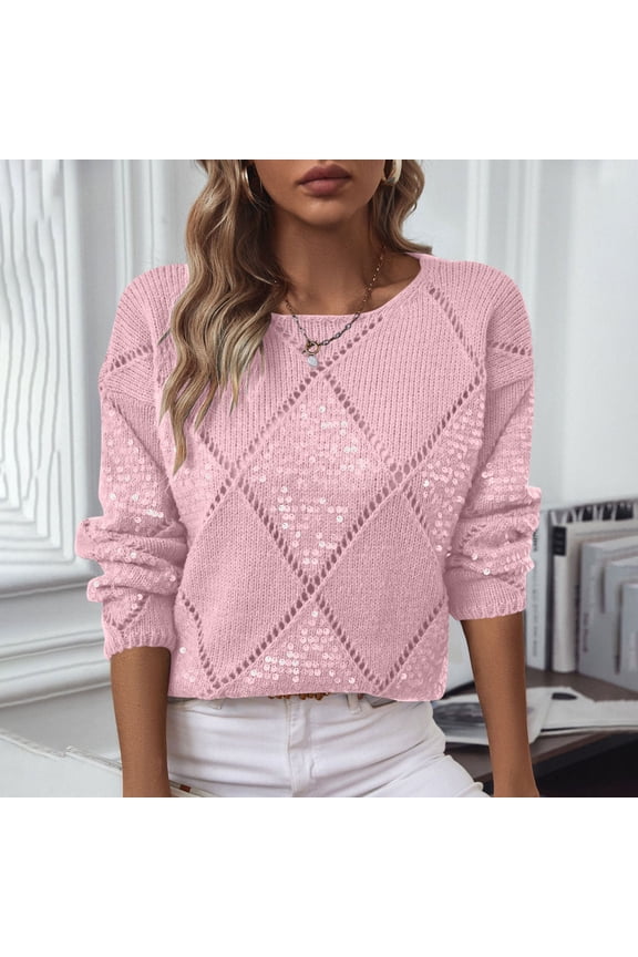 Women's Argyle Pattern Knit Sweater, Long Sleeve, Casual Lounge & Weekend Wear, Soft Cotton Blend, Relaxed Fit, Plus Size Friendly