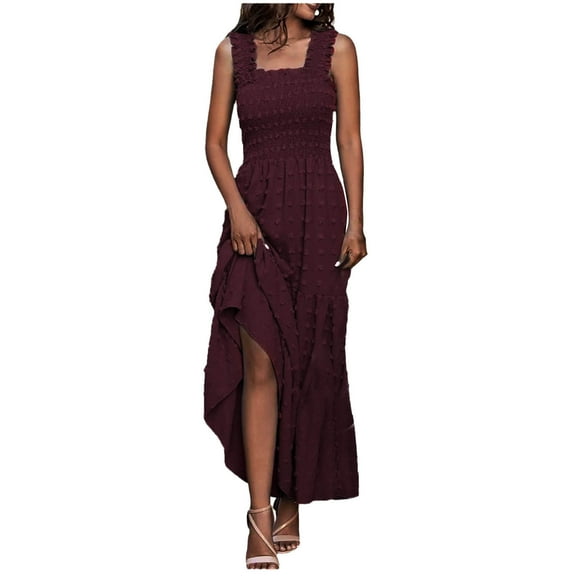 DailyTrove Women's Asymmetric Hem Maxi Dress-Sleeveless-Fit & Flare-Rayon-for Beach Vacation/Summer Party-Flowy Asymmetric