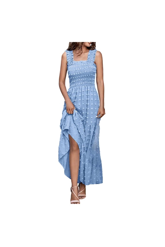 Women's Asymmetric Hem Maxi Dress-Sleeveless-Fit & Flare-Rayon-for Beach Vacation/Summer Party-Flowy Asymmetric