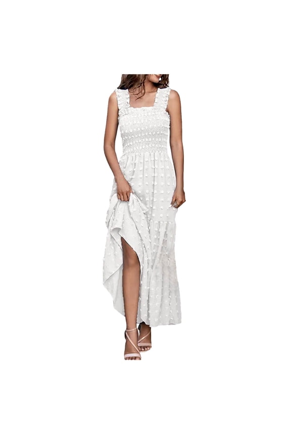 Women's Asymmetric Hem Maxi Dress-Sleeveless-Fit & Flare-Rayon-for Beach Vacation/Summer Party-Flowy Asymmetric