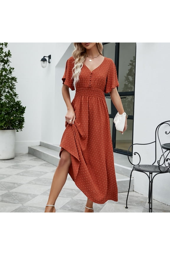 Women's Asymmetric Hem Midi Dress-Short Sleeve-Fit & Flare-Polyester-for Cocktail Party/Night Out-Unique Asymmetric