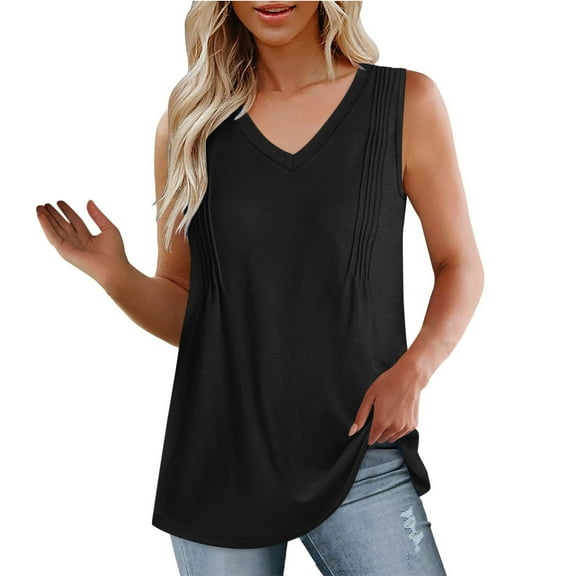 DailyTrove Women's Basic V-Neck Sleeveless Tunic - Casual Loose Top, Versatile for Everyday & Layering