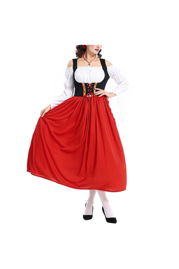 Women's Bavarian Dirndl Dress - Polyester Oktoberfest Festival Outfit, Traditional for Beer Celebrations