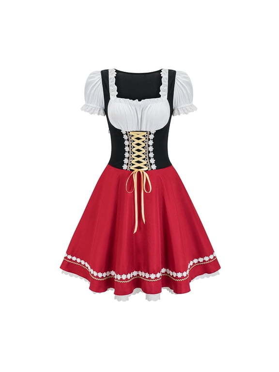 Women's Bavarian Dirndl Dress-Short Sleeve-Traditional-Cotton Blend-for Oktoberfest/Theme Event-Complete Dirndl Set