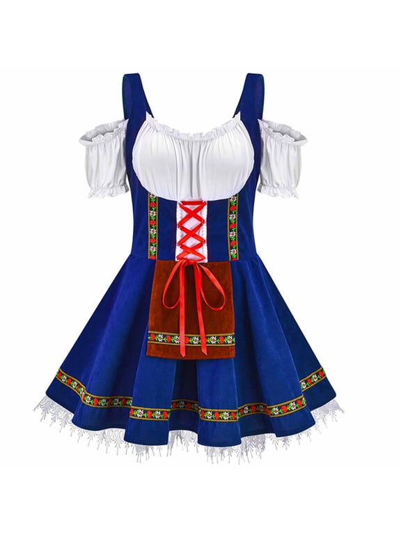 Women's Bavarian Mini Dirndl Dress - Polyester Festival Party Wear, Cute for Oktoberfest