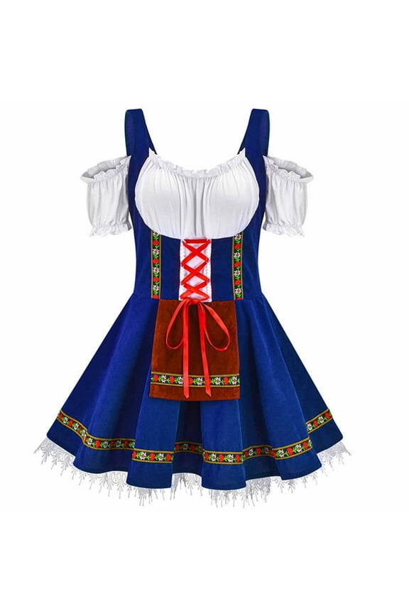 Women's Bavarian Mini Dirndl Dress - Polyester Festival Party Wear, Cute for Oktoberfest