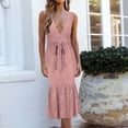 thumbnail image 1 of DailyTrove Women's Belted Midi Dress-V-Neck-Fit & Flare-Cotton Blend-for Casual Weekend/Brunch-Figure-Flattering Belt, 1 of 6