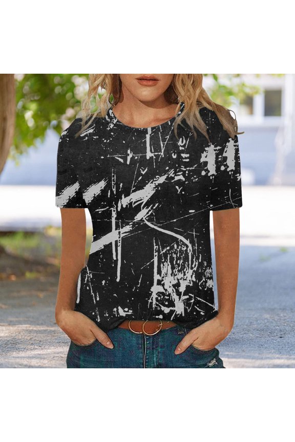 Women's Blue Butterfly Floral Print T-Shirt - Short Sleeve Casual Tee, Artistic for Gallery Visits & Outings