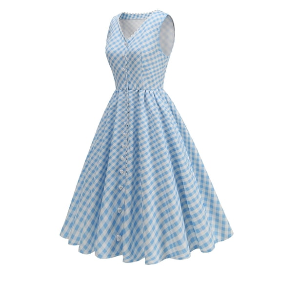 DailyTrove Women's Blue Polka Dot Fit & Flare Midi Dress - Polyester Vintage Casual & Party Wear, Cute for Outings