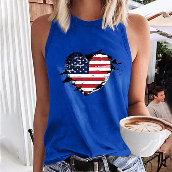 DailyTrove Women's Broken American Flag Heart Tank Top - Polyester Patriotic & Edgy Wear, Stylish for Gatherings