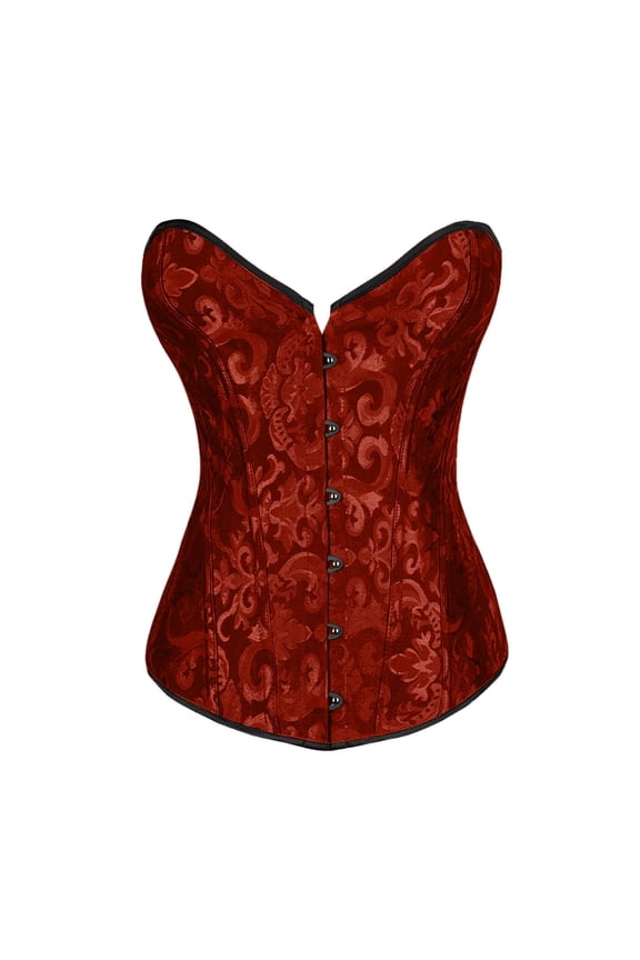 Women's Brown Floral Embroidered Overbust Corset - Polyester Vintage Shapewear, Cute for Daily & Theme Looks for women