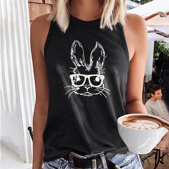 DailyTrove Women's Bunny Ear Graphic Tank Top - Cotton-Blend Casual Summer & Daily Wear, Cute for Outings