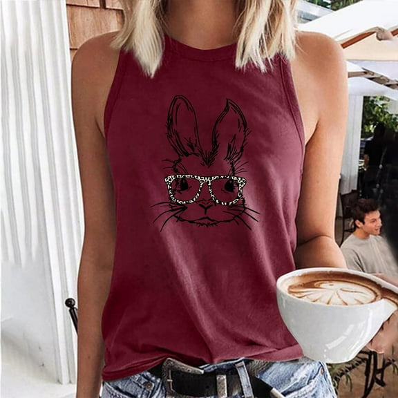 DailyTrove Women's Bunny Ear Graphic Tank Top - Cotton-Blend Casual Summer & Daily Wear, Cute for Outings