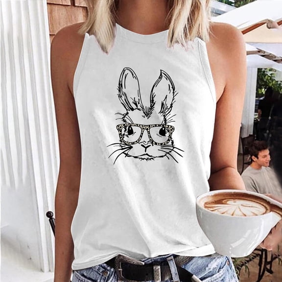 DailyTrove Women's Bunny Ear Graphic Tank Top - Cotton-Blend Casual Summer & Daily Wear, Cute for Outings