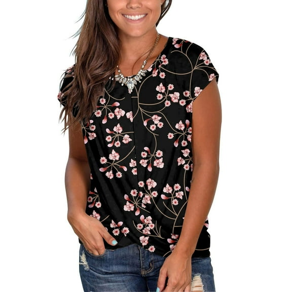 DailyTrove Women's Burgundy Floral Print Short Sleeve Top - Casual Fitted Tee, Elegant for Work & Outings
