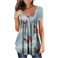 thumbnail image 1 of DailyTrove Women's Butterfly Print V-Neck Tunic - Short Sleeve Casual Top, Whimsical for Garden & Outings, 1 of 3