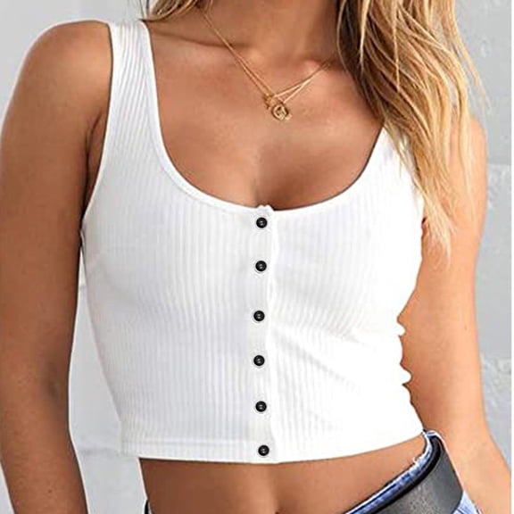 DailyTrove Women's Button-Front Cropped Tank Top - Polyester Casual & Edgy Wear, Stylish for Street & Gatherings