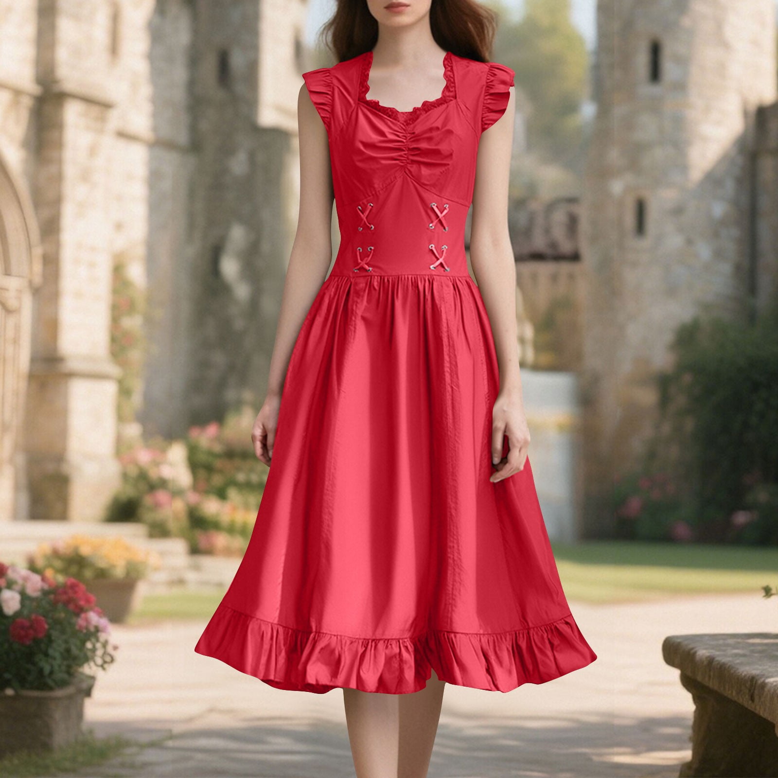 fit and flare midi dress for women party wear Twirl Me Right Round Dress in Pink Confetti, Size 1X
