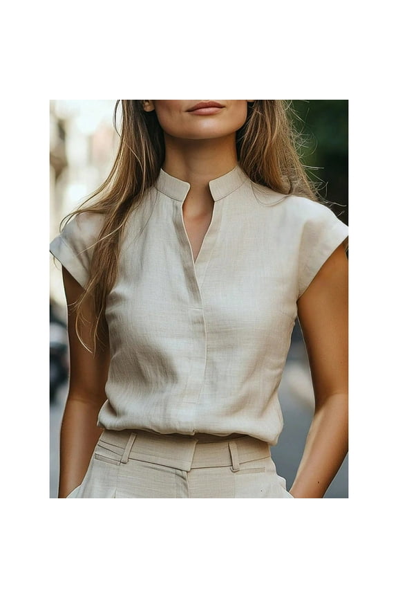 Women's Cap Sleeve Mock Neck Blouse, Slim Fit Work & Casual Wear