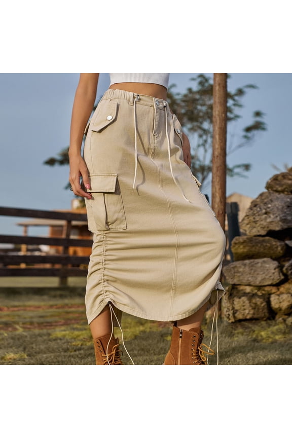 Women's Cargo Maxi Skirt - Casual Outdoor & Festival Wear, Functional for Hiking & Gatherings