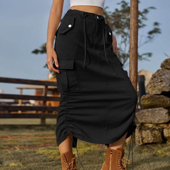 DailyTrove Women's Cargo Maxi Skirt - Casual Outdoor & Festival Wear, Functional for Hiking & Gatherings