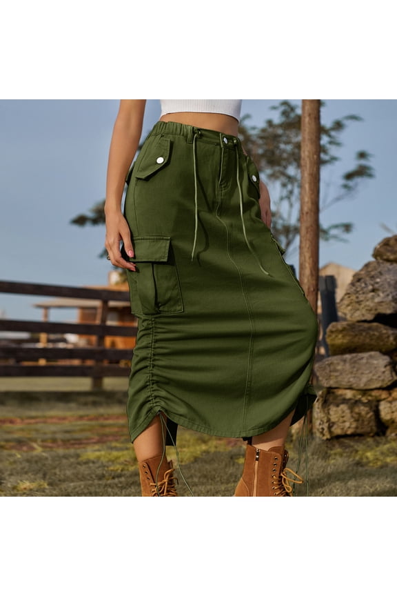 Women's Cargo Maxi Skirt - Casual Outdoor & Festival Wear, Functional for Hiking & Gatherings