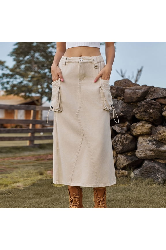 Women's Cargo Midi Skirt - Casual Daily & Outdoor Wear, Durable for Work & Outings