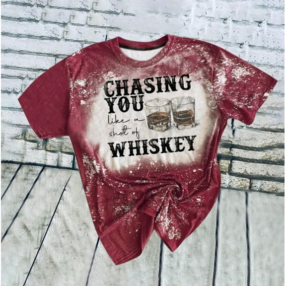 DailyTrove Women's Chasing Trucks & Whiskey Tie-Dye Short Sleeve T-Shirt - Casual Loose Tee, Country Vibe for Concerts & Gatherings