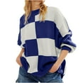 thumbnail image 1 of DailyTrove Women's Checkered Knit Sweater, Long Sleeve, Casual Festival & Cultural Event Wear, Lightweight Rayon , Contrast Hem, Plus Size Friendly, 1 of 5