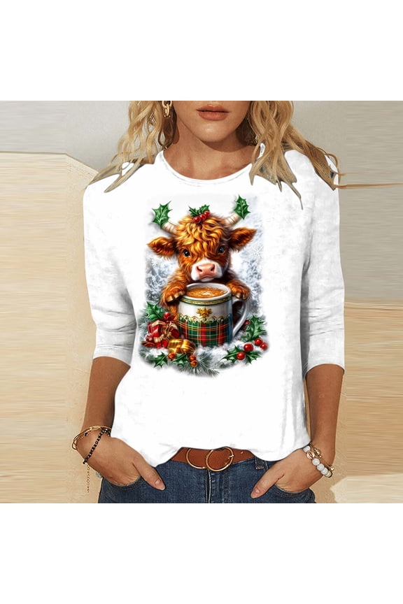 Women's Christmas 3/4 Sleeve Top, Pink Gnome Group Print, Sweet Fit, Cozy Fabric, Holiday Parties & Lounging