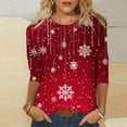 thumbnail image 1 of DailyTrove Women's Christmas 3/4 Sleeve Top, White Snowflake & Ornament Print, Elegant Fit, Breathable Fabric, Holiday Fun & Daily Wear, 1 of 6