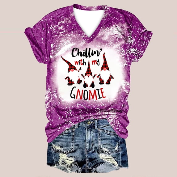 DailyTrove Women's Christmas "Cool Santa" Print V-Neck Short Sleeve T-Shirt - Multi-Color Options, Festival & Casual Daily Outerwear