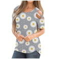 thumbnail image 1 of DailyTrove Women's Cold-Shoulder Daisy Print Top - 3/4 Sleeve Casual Blouse, Playful for Picnics & Events, 1 of 1