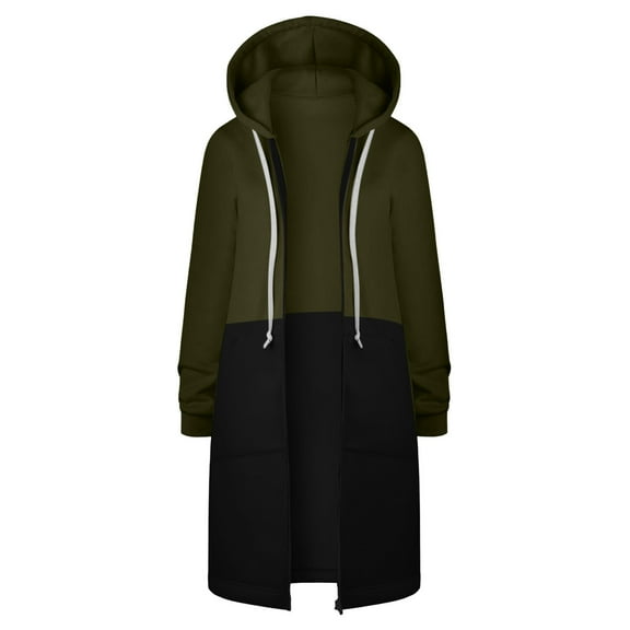 DailyTrove Women's Color-Block Hooded Long Jacket, Casual Outerwear for Winter Daily Commute & Layering