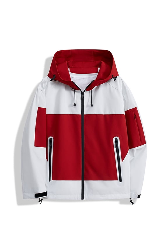 Women's Color-Block Hooded Windbreaker, Long Sleeve, Outdoor Hiking & Travel Wear, Water-Resistant Nylon Blend, Plus Size Friendly