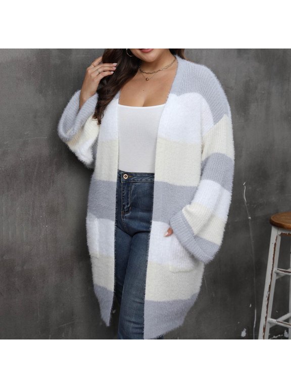 Women's Color Block Longline Cardigan - Polyester Casual & Layering Wear, Chic for Daily & Styling