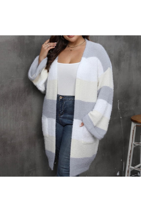 Women's Color Block Longline Cardigan - Polyester Casual & Layering Wear, Chic for Daily & Styling
